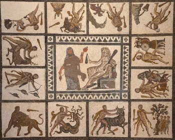 「ヘラクレスの冒険」のモザイク画（3世紀）